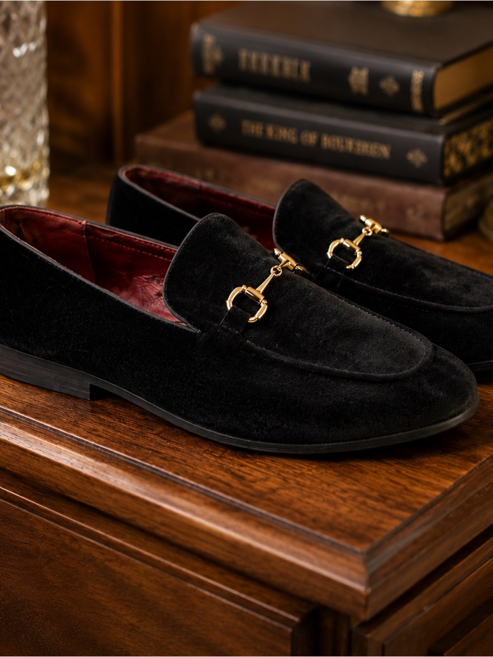 Henry Ferrera Men’s Size 12 Black Faux Suede Horsebit Loafers Gold Buckle